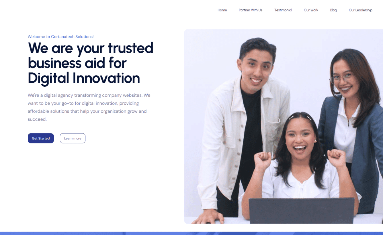 home page of our website